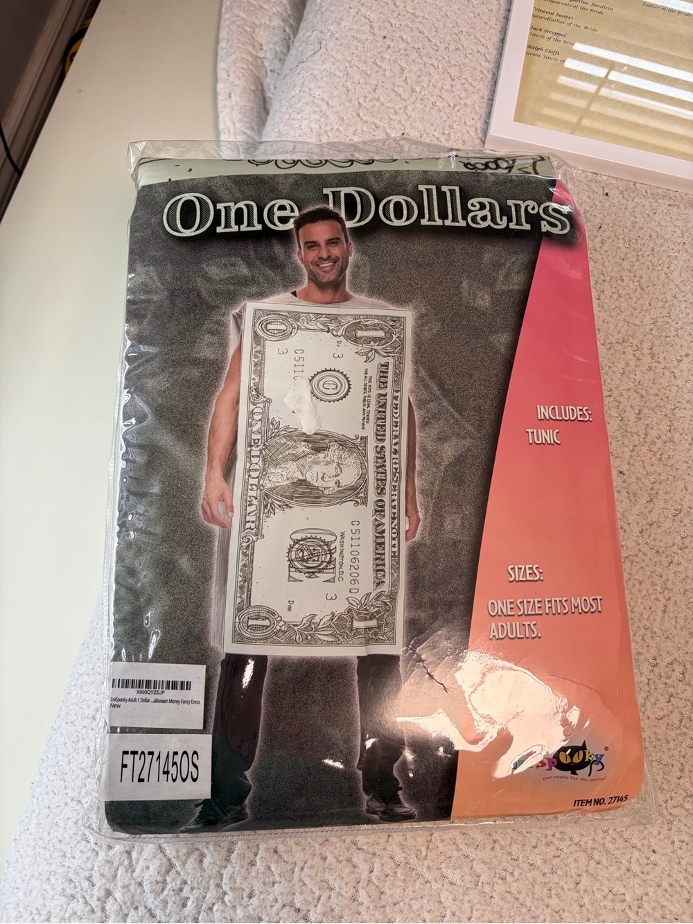 One Dollars Novelty Dollar Bill Costume Black and White